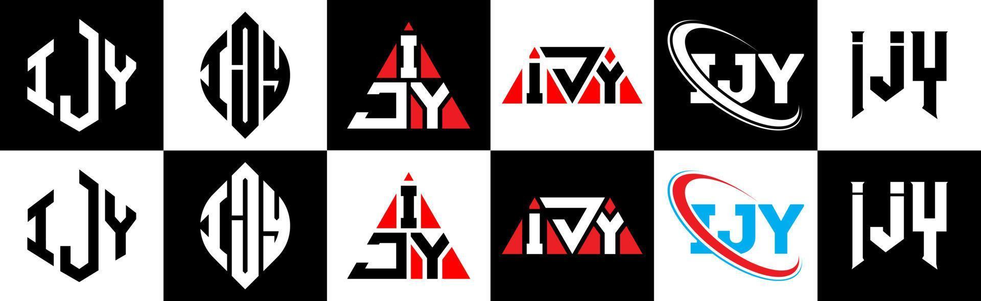 ijy-Buchstaben-Logo-Design in sechs Stilen. ijy-Polygon, Kreis, Dreieck, Sechseck, flacher und einfacher Stil mit schwarz-weißem Buchstabenlogo in einer Zeichenfläche. ijy minimalistisches und klassisches Logo vektor