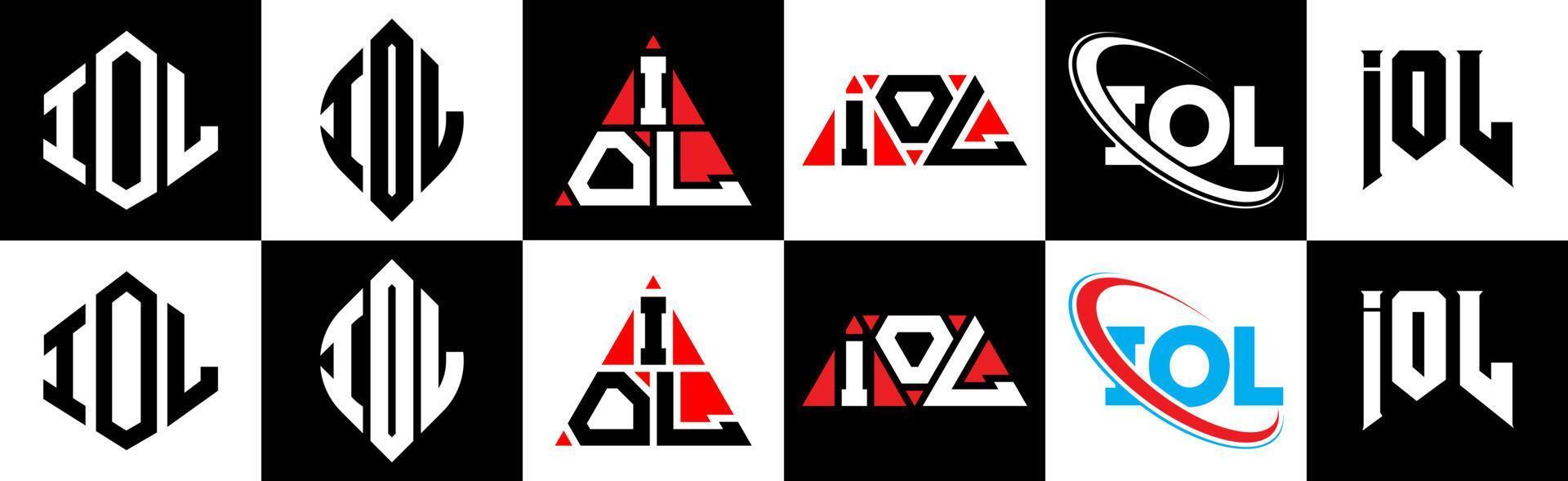 Iol-Buchstaben-Logo-Design in sechs Stilen. iol polygon, kreis, dreieck, sechseck, flacher und einfacher stil mit schwarz-weißem buchstabenlogo in einer zeichenfläche. Iol minimalistisches und klassisches Logo vektor