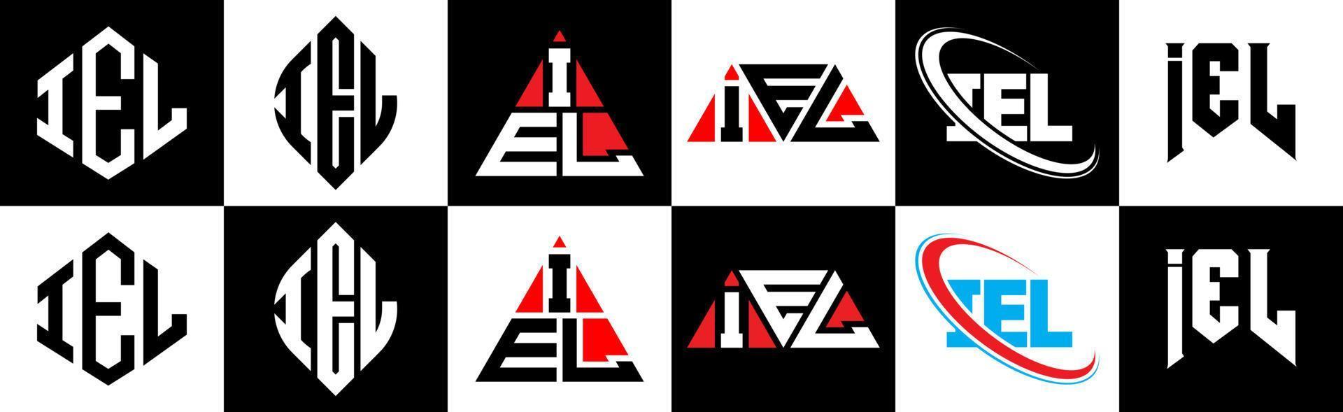 iel brev logotyp design i sex stil. iel polygon, cirkel, triangel, sexhörning, platt och enkel stil med svart och vit Färg variation brev logotyp uppsättning i ett rittavla. iel minimalistisk och klassisk logotyp vektor
