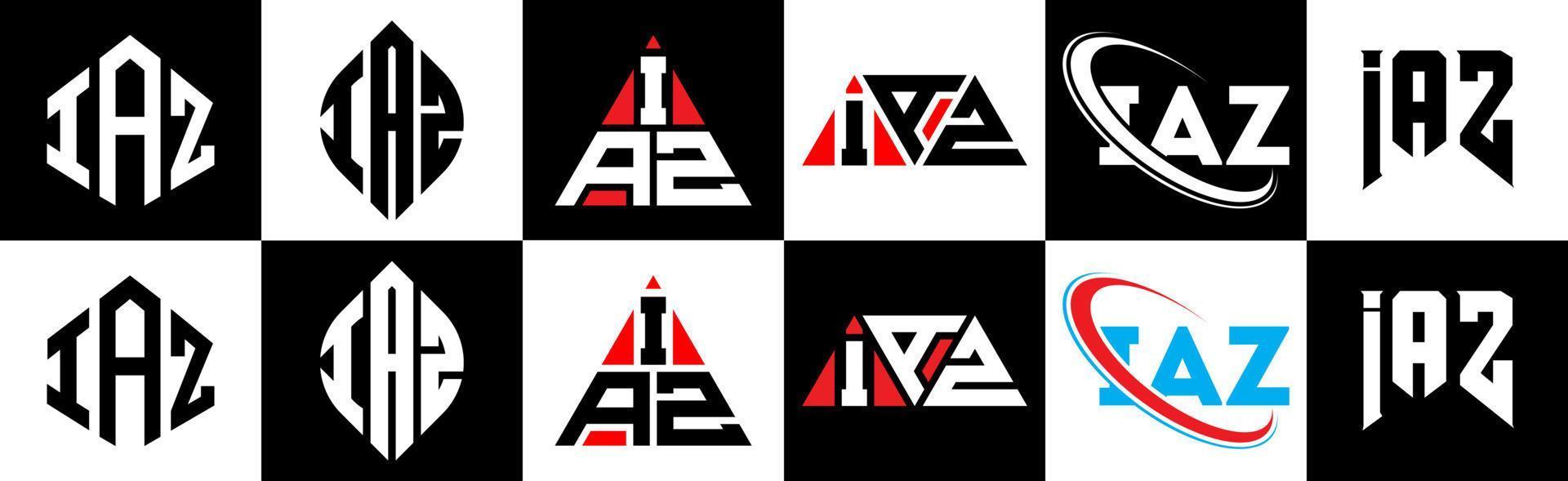 iaz brev logotyp design i sex stil. iaz polygon, cirkel, triangel, sexhörning, platt och enkel stil med svart och vit Färg variation brev logotyp uppsättning i ett rittavla. iaz minimalistisk och klassisk logotyp vektor