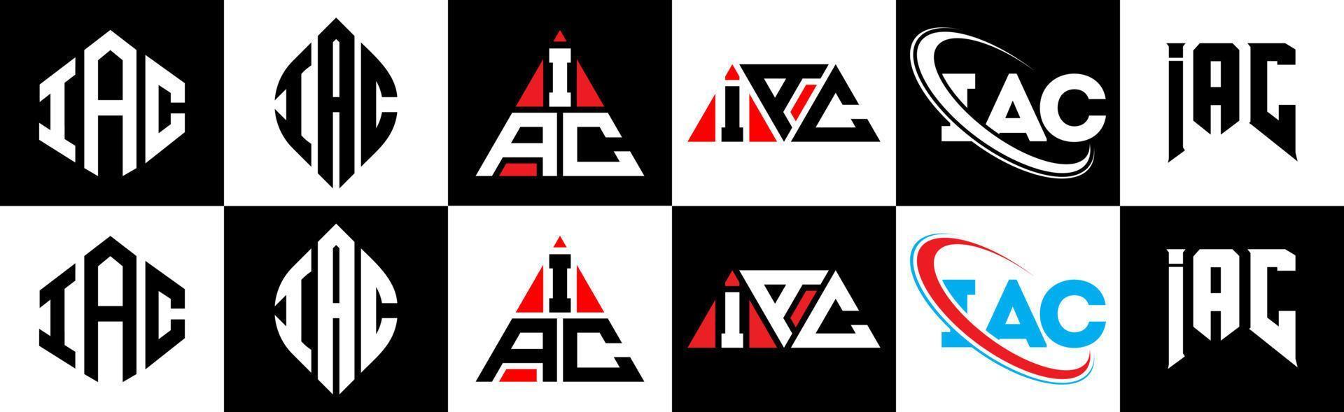 iac-Buchstaben-Logo-Design in sechs Stilen. iac polygon, kreis, dreieck, hexagon, flacher und einfacher stil mit schwarz-weißem buchstabenlogo in einer zeichenfläche. IAC minimalistisches und klassisches Logo vektor