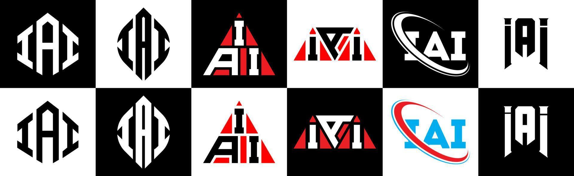 iai brev logotyp design i sex stil. iai polygon, cirkel, triangel, sexhörning, platt och enkel stil med svart och vit Färg variation brev logotyp uppsättning i ett rittavla. iai minimalistisk och klassisk logotyp vektor