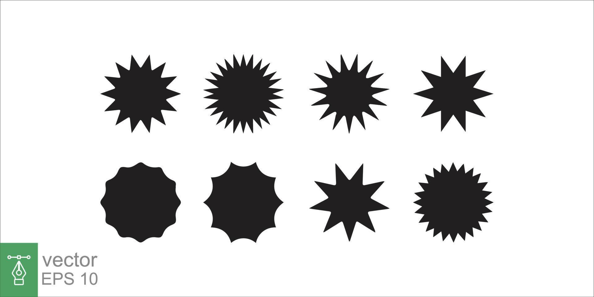 Reihe von Vektor-Starburst-Symbolen. schwarze runde, kreisförmige sunburst-abzeichen auf weißem hintergrund. einfache Vintage-Etiketten im flachen Stil. Verkauf, Werbeaufkleber. Folge 10. vektor