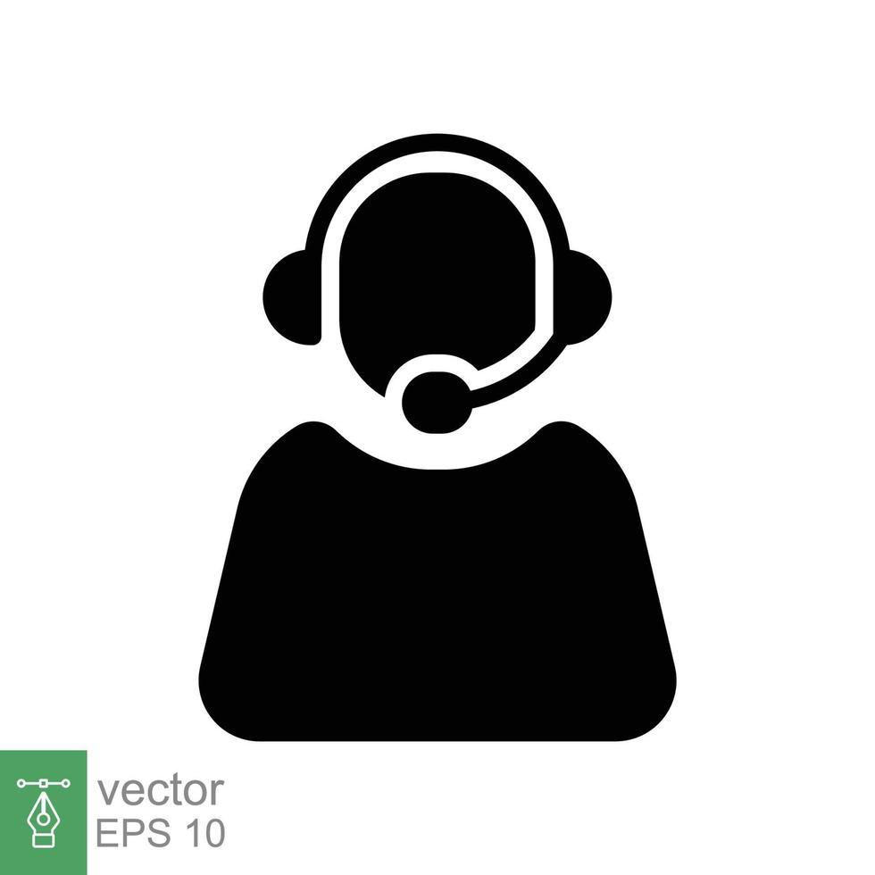 Telemarketer-Symbol. einfacher solider Stil. callcenter-betreiber mit headset, kundendienst, telemarketing-konzept. Glyphe schwarzes Symbol. vektorillustration isoliert. Folge 10. vektor