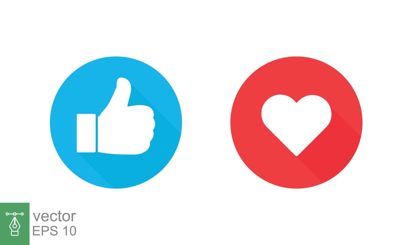 Daumen hoch und Herz, Symbol für soziale Medien. wie, gut, Liebessymbol im blauen und roten Kreisknopf. empathische emotionale Reaktionen. flaches Vektorillustrationsdesign lokalisiert auf weißem Hintergrund. Folge 10. vektor
