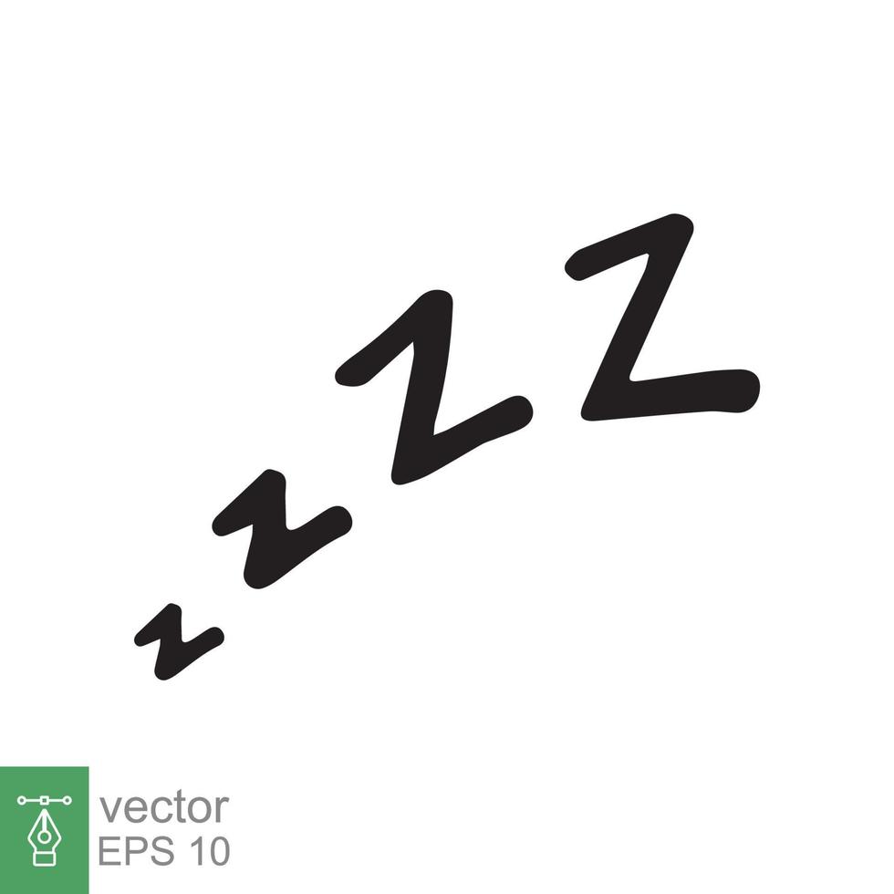 Schlaf zzz Schriftzug Zeichen. schreibgekritzel, schnarchen zzzz symbol, schläfrig, nickerchen, cartoon, comic-stil. ausruhen, entspannen, schlafenszeitkonzept. Vektorillustrationsdesign lokalisiert auf weißem Hintergrund. Folge 10. vektor