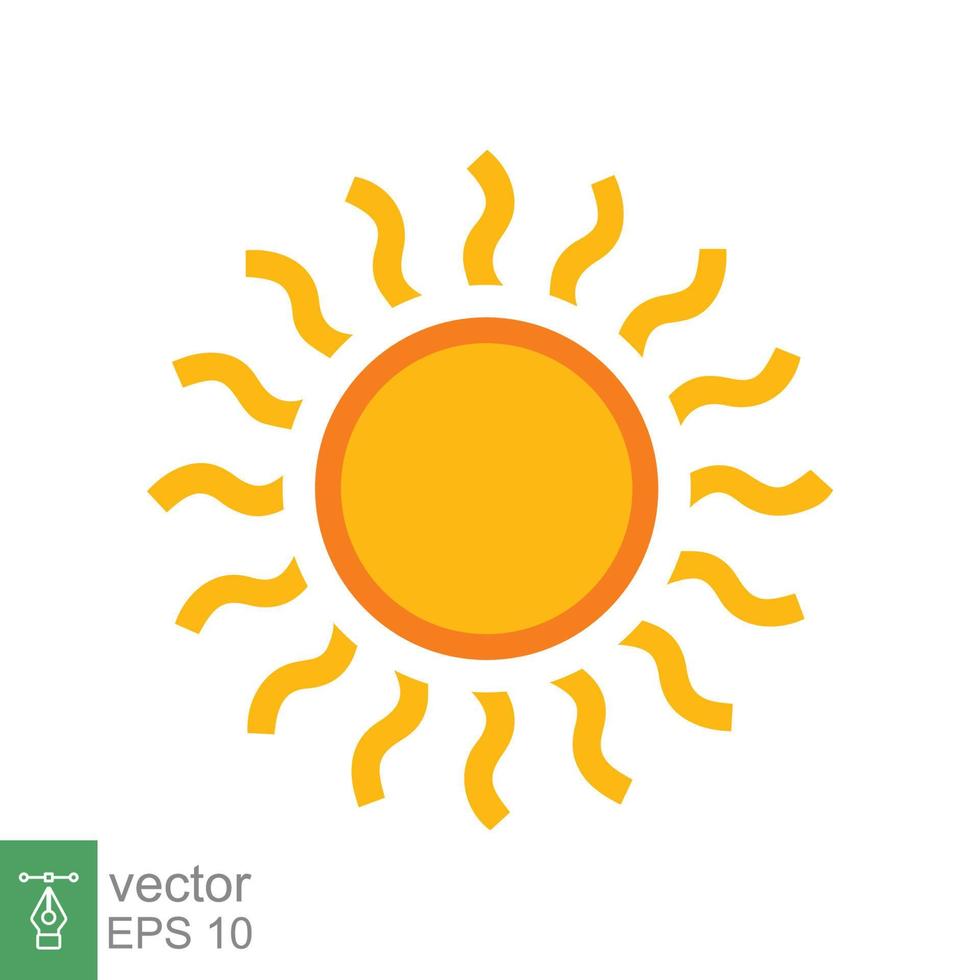 Sol ikon. enkel platt stil. solsken, morgon- solig gul Färg, soluppgång, sommar begrepp. vektor illustration design isolerat på vit bakgrund. eps 10.
