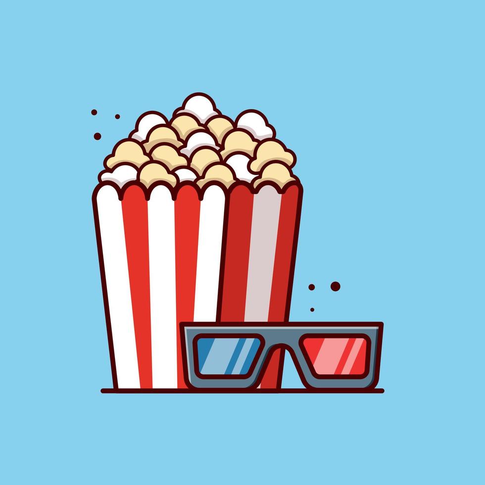 popcorn und filmbrille cartoon vektor symbol illustration