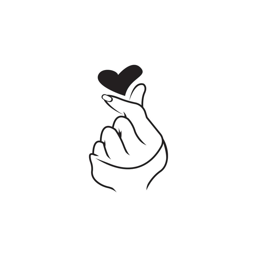Mini ich liebe dich Hand, koreanisches Herz Finger ich liebe dich Zeichen Symbol Vektor Linie Kunst Illustration Aufkleber Design Social Media
