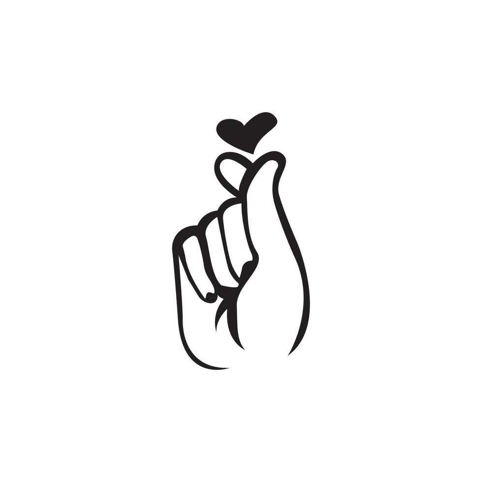 Mini ich liebe dich Hand, koreanisches Herz Finger ich liebe dich Zeichen Symbol Vektor Linie Kunst Illustration Aufkleber Design Social Media