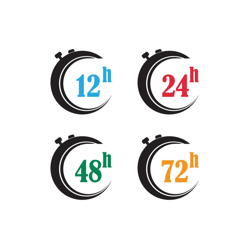 zeichen von 12, 24, 48 und 72 uhr pfeil stunden logo vektor symbol illustration design