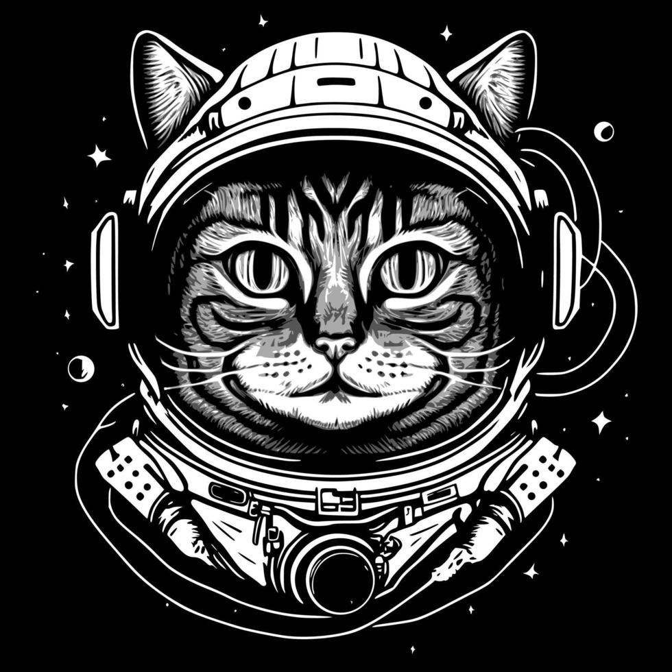 söt katt astronaut i en Plats kostym vektor