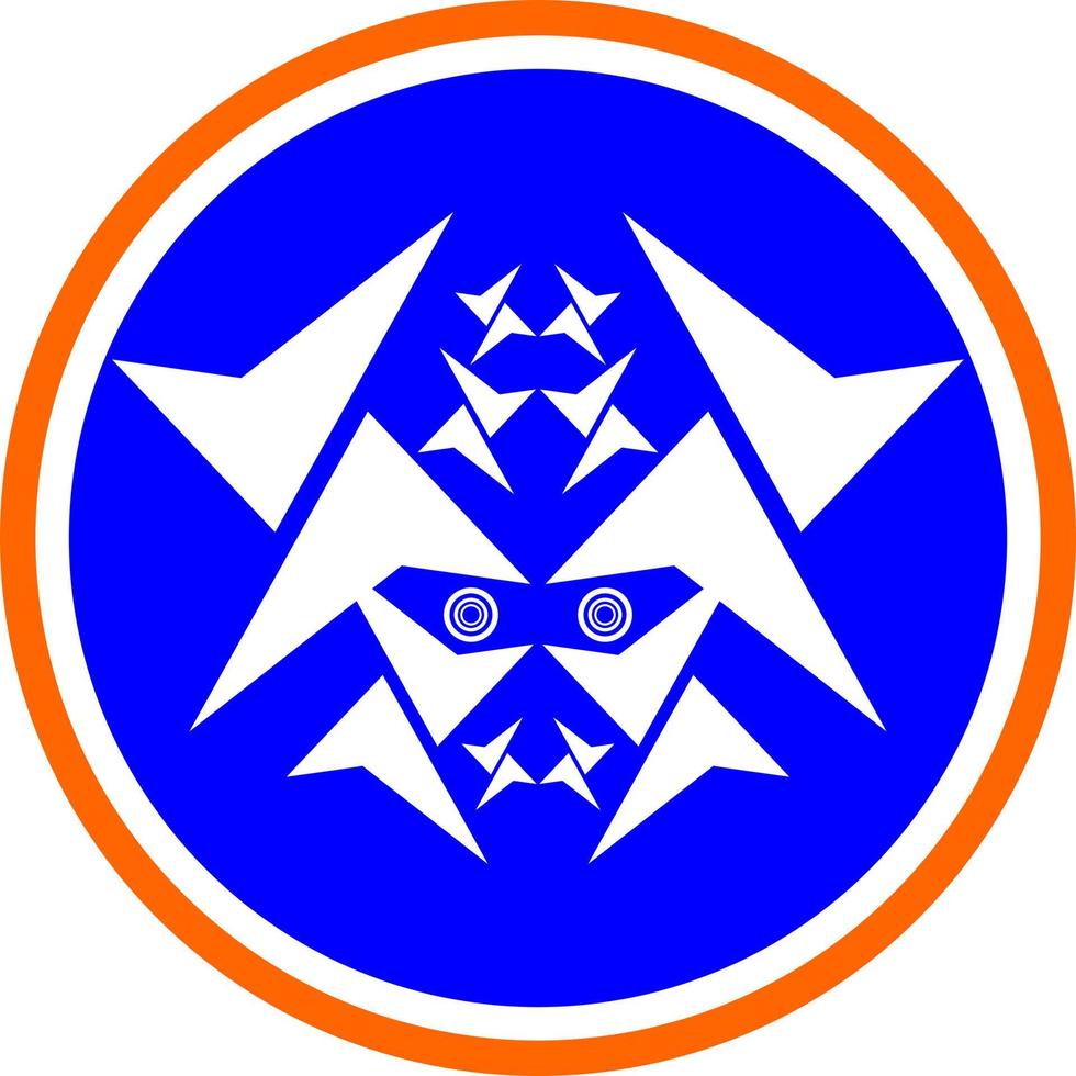 die Illustrationen und Cliparts. Logo Design. Abbildung des Sternsymbols. weißer samurai auf einem blauen kreisrahmen vektor