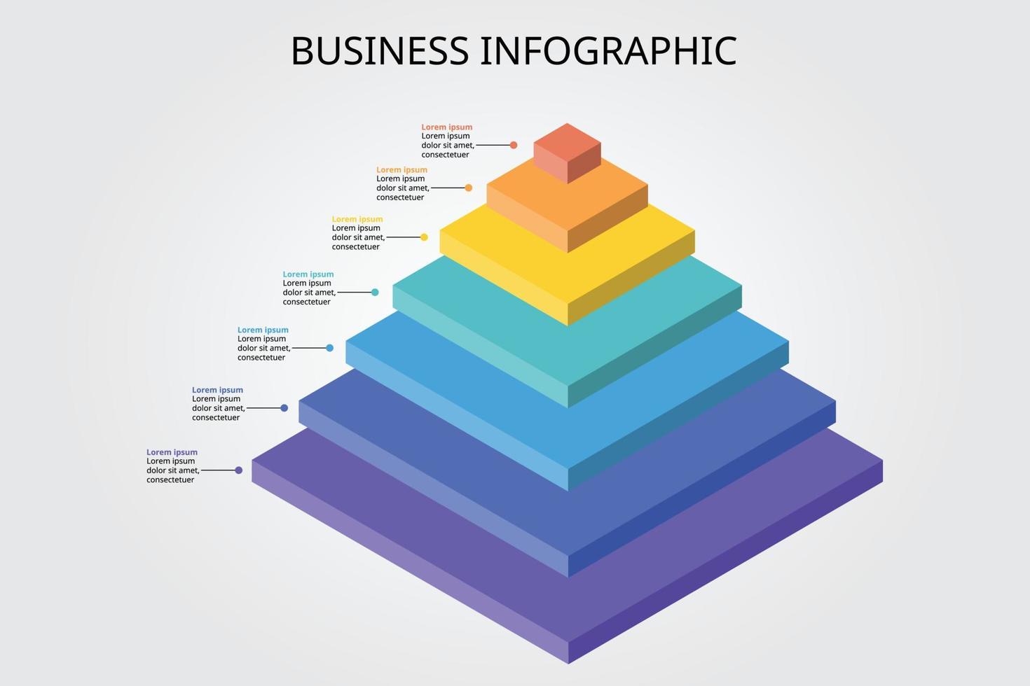 fyrkant pyramid Diagram mall för infographic för presentation för 7 element vektor