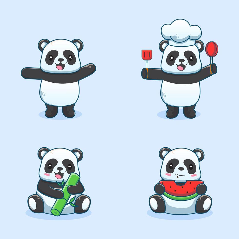 niedlicher Panda-Cartoon-Satz vektor