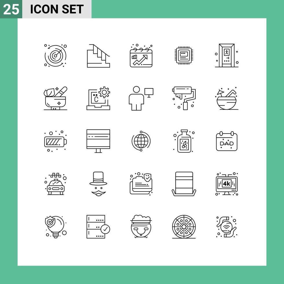 moderner Satz von 25 Linien und Symbolen wie Bad-Badezimmer-Diagramm-Hardware-Speicher editierbare Vektordesign-Elemente vektor