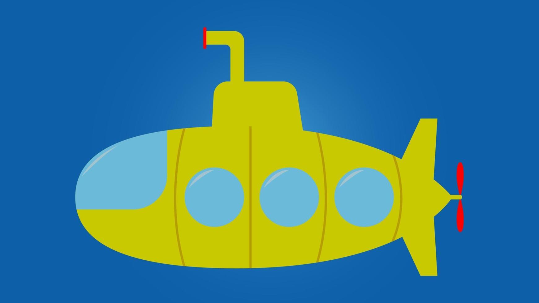 gul u-båt under vattnet, tecknad serie stil på blå hav bakgrund. vektor illustration. eps 10.
