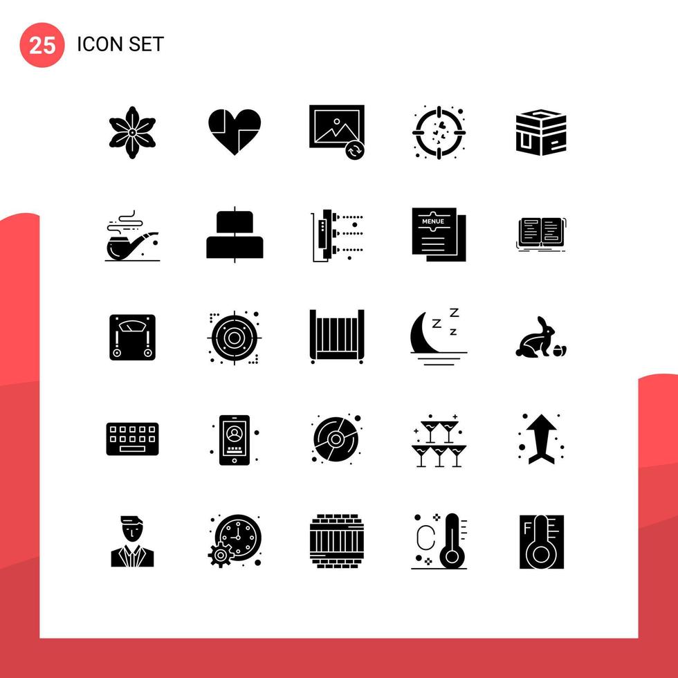 piktogram uppsättning av 25 enkel fast glyfer av helig mål choklad mål hjärta redigerbar vektor design element