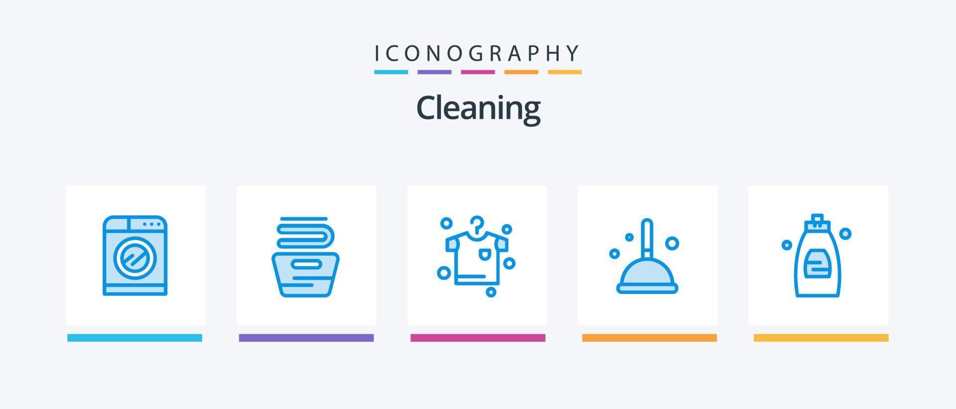 rengöring blå 5 ikon packa Inklusive dusch. badrum. kläder. häxa. rengöring. kreativ ikoner design vektor