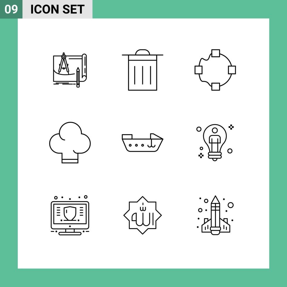 Stock Vector Icon Pack mit 9 Zeilen Zeichen und Symbolen für Schnellboot ui Hut Chef editierbare Vektordesign-Elemente