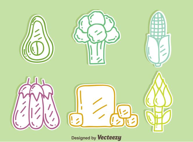 Hand Drawn Vegan Mat Ikoner Vector