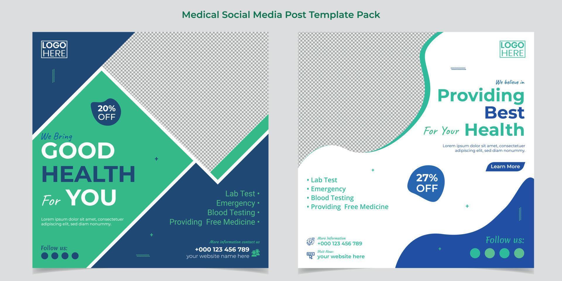 medizinisches gesundheits-webbanner oder quadratischer flyer oder social-media-beitragsvorlagendesign vektor