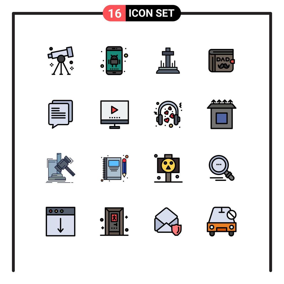 16 universell platt Färg fylld rader uppsättning för webb och mobil tillämpningar chatt far telefon pappa påsk redigerbar kreativ vektor design element