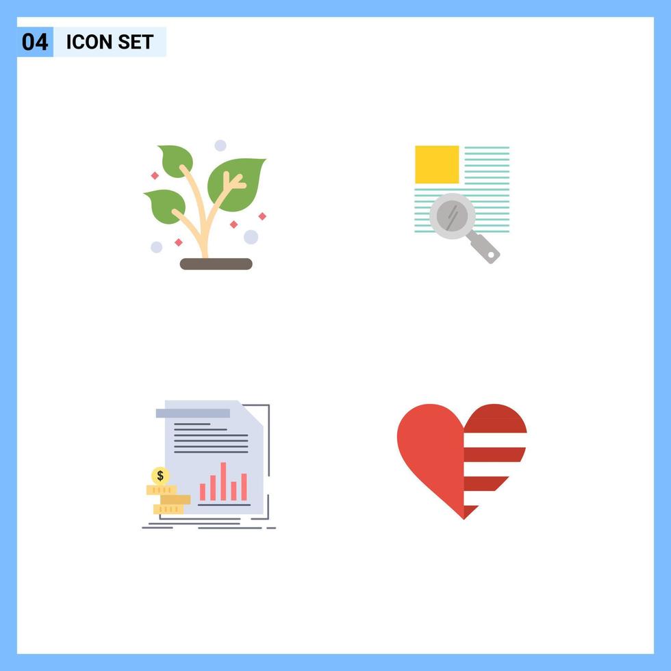 uppsättning av 4 vektor platt ikoner på rutnät för växa finansiera växt zoom information redigerbar vektor design element