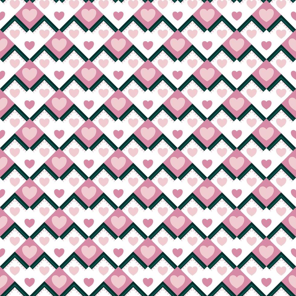 Rosa Herz auf Zickzack-geometrischem quadratischem Hintergrundvektor nahtloses Muster, Element zum Dekorieren von Valentinskarten, Flanell-Tartan-Textildruck, Tapeten und Papierverpackung vektor
