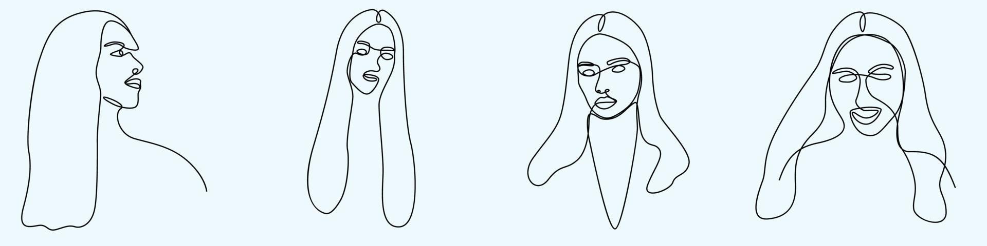 kontinuerlig ett linje hand teckning av kvinna ansikte linje konst feminin vektor