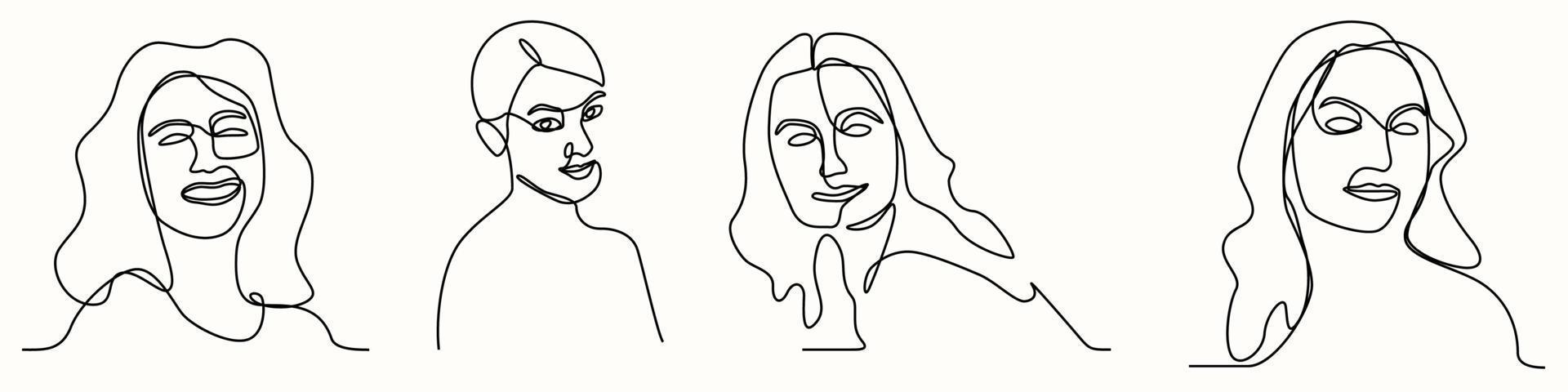 ne linje hand teckning av kvinna ansikte linje konst feminin vektor
