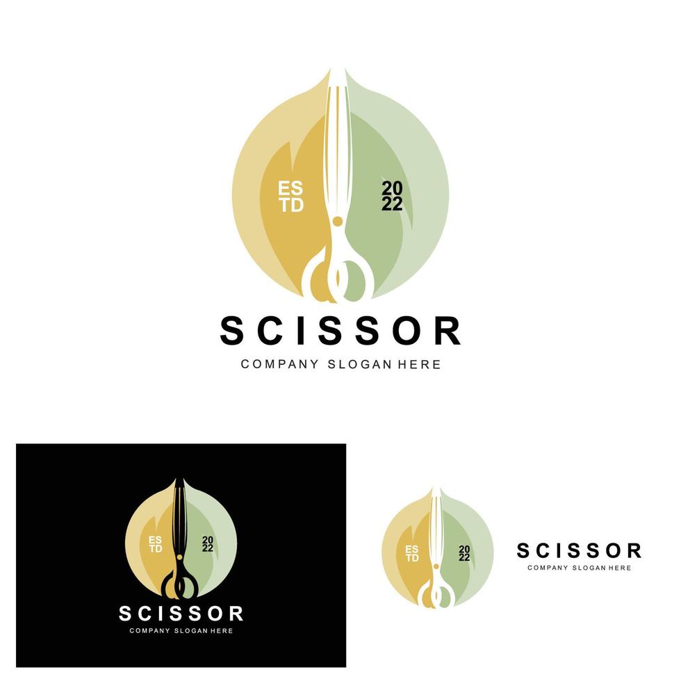 Scheren-Logo-Design, Vektorillustration-Schneidwerkzeug-Symbol-Aufkleber-Banner und Friseur-Firmenmarke vektor