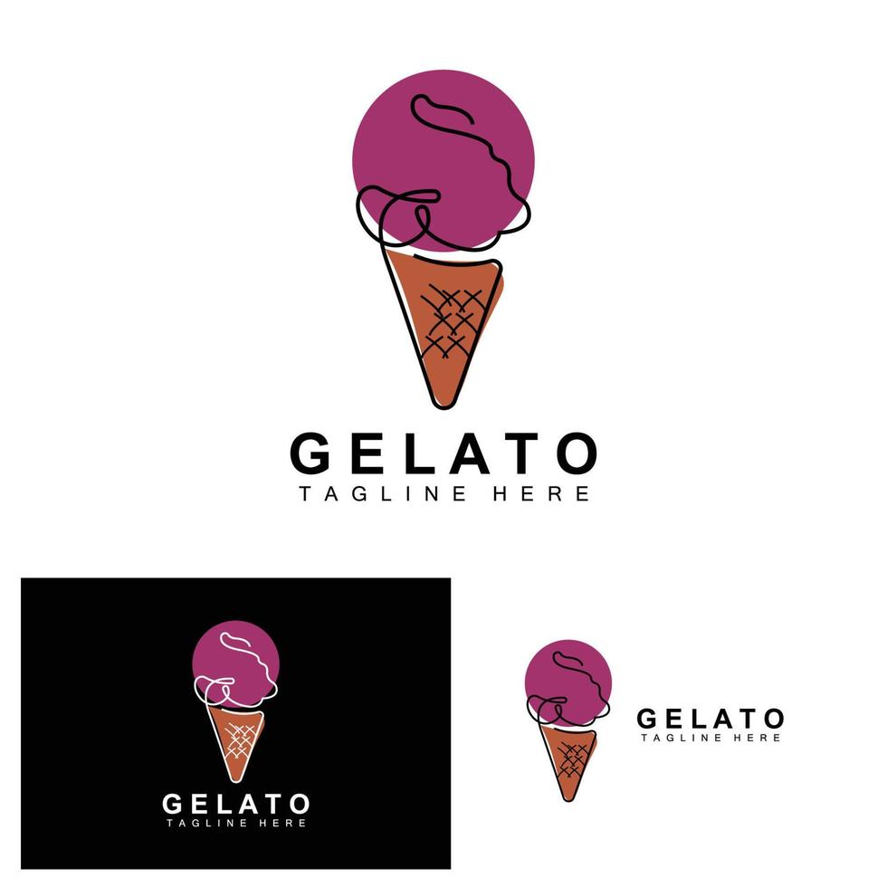 is grädde gelato logotyp design, ljuv mjuk kall mat, vektor varumärke företag Produkter