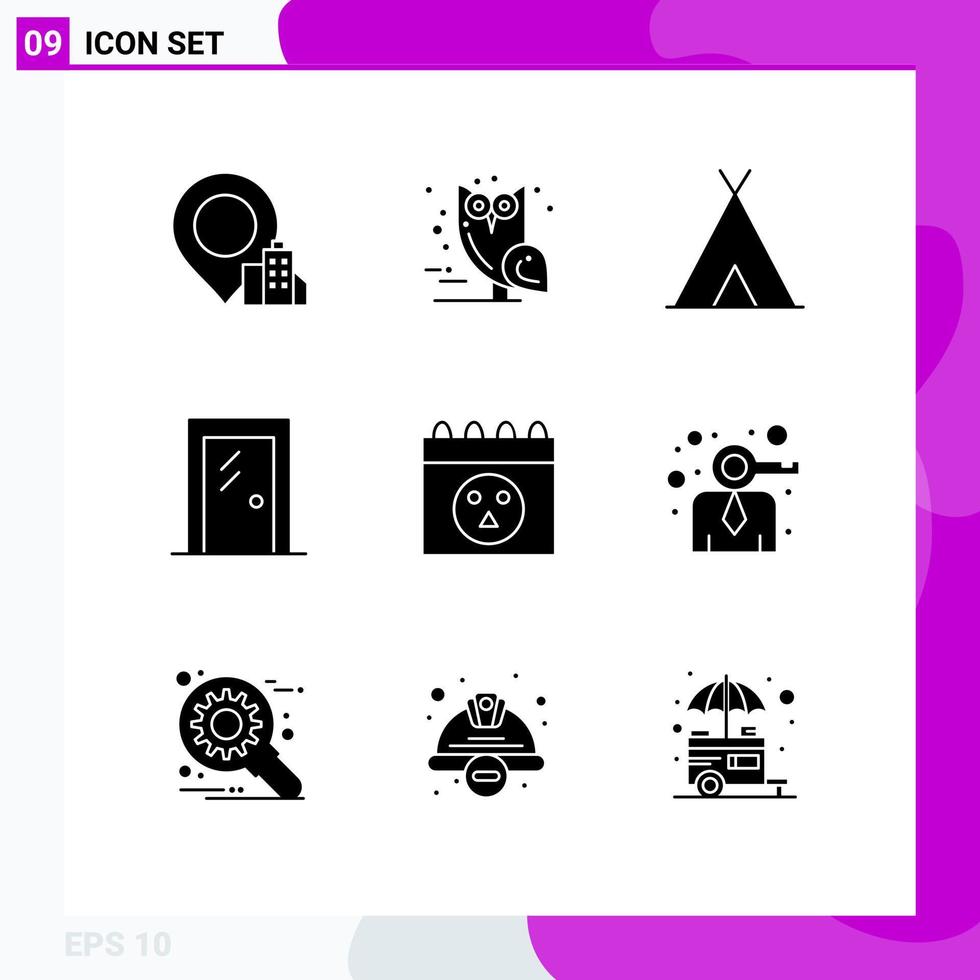 Stock Vector Icon Pack mit 9 Zeilenzeichen und Symbolen für Halloween-Raum Natur Innenglastür editierbare Vektordesign-Elemente