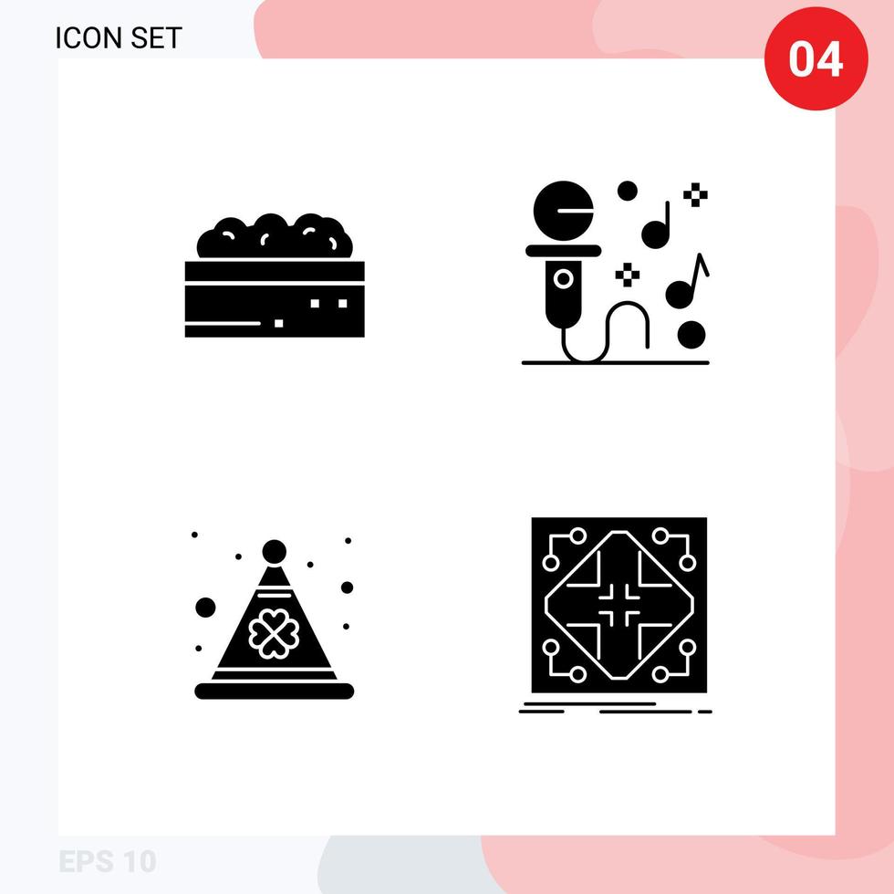 modern uppsättning av 4 fast glyfer pictograph av botanisk dag växt musik irländsk redigerbar vektor design element