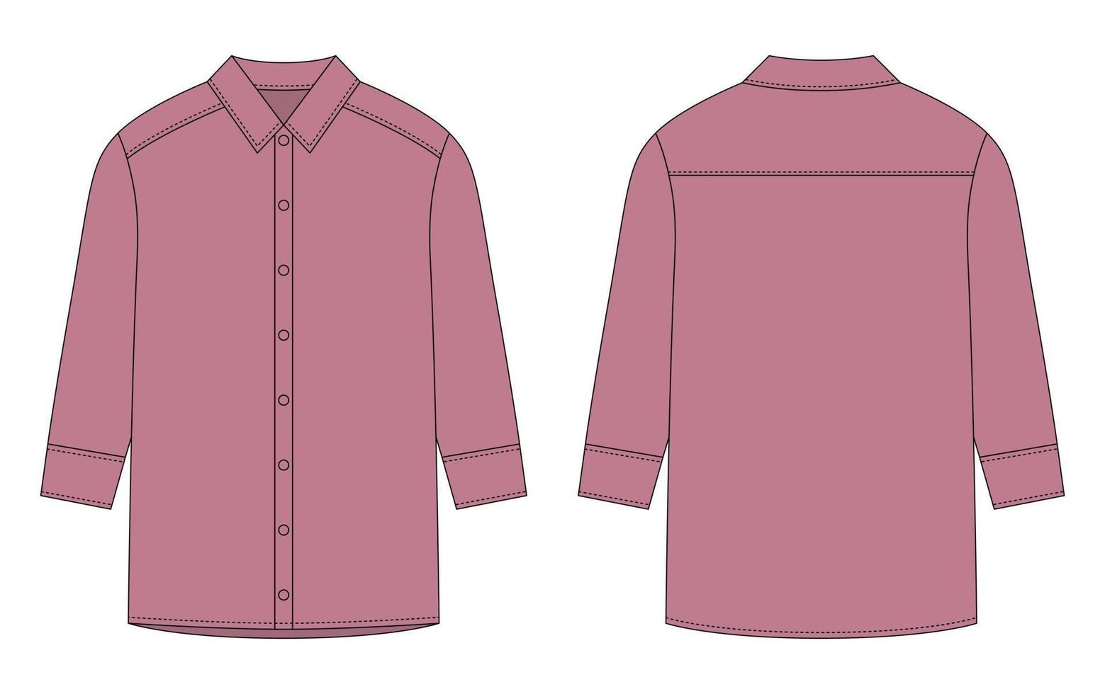 överdimensionerad skjorta med lång ärmar och knappar teknisk skiss. pudracolor. vektor