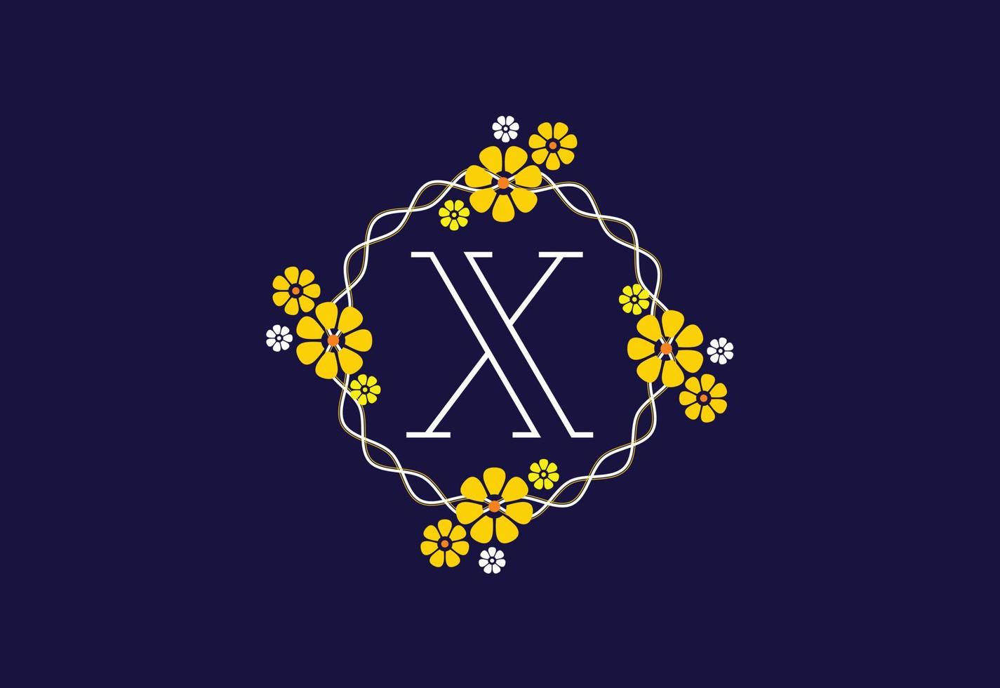 Blumenmonogrammbuchstabe x. Anfangsalphabet mit botanischen Elementen. Blumenalphabet-Vektordesign vektor