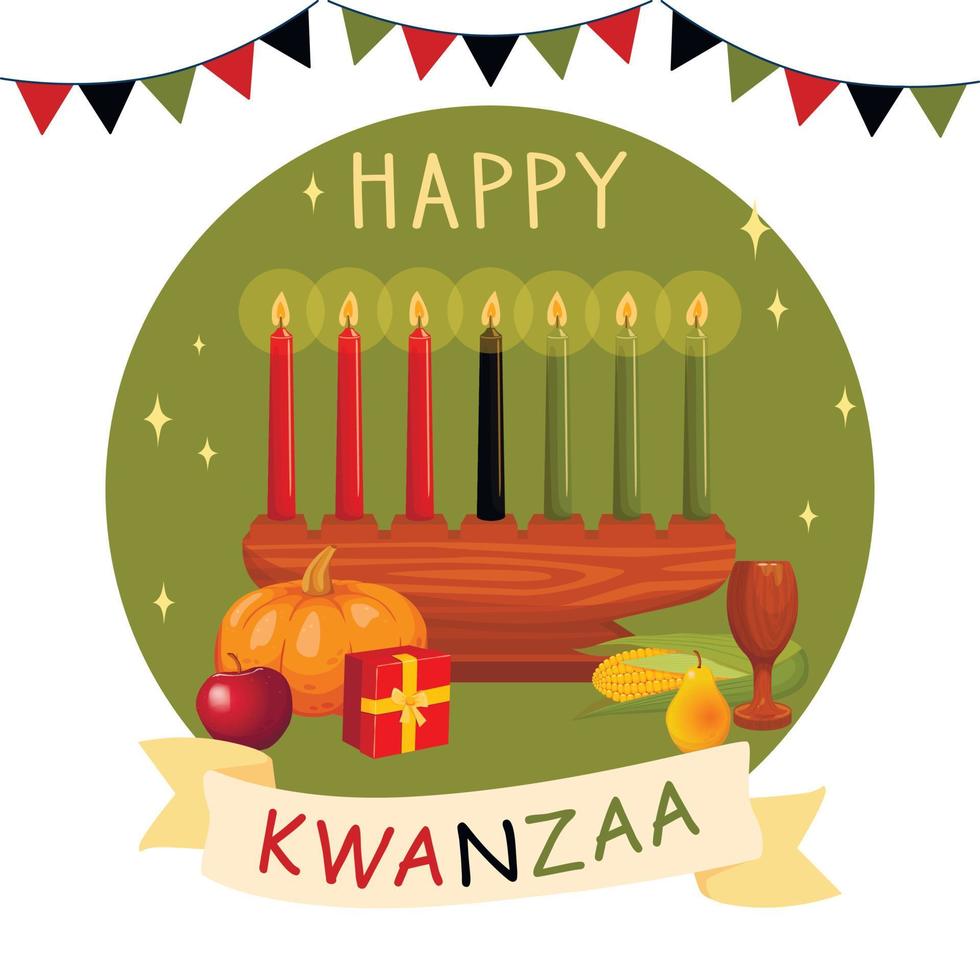 illustration av Lycklig kwanzaa hälsningar för firande av afrikansk amerikan Semester festival av skörda vektor