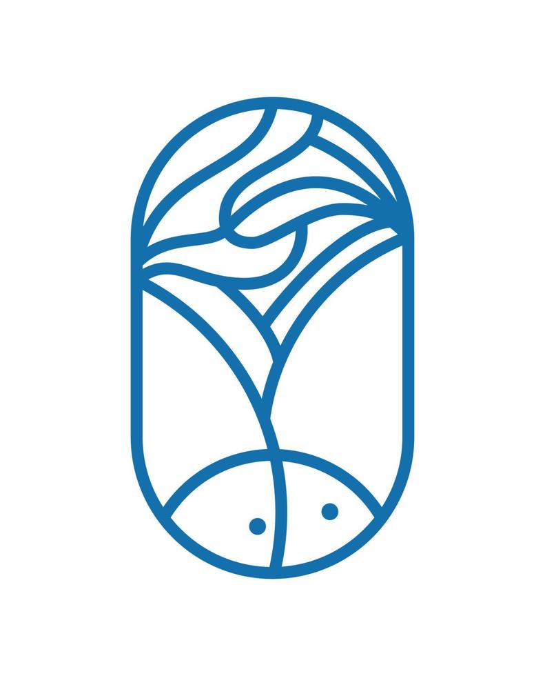 blauer Vektor rundes Meer- oder Flussfischlinien-Logo-Symbol. einfache moderne abstrakte liniensilhouette für kulinarisches design von meeresfrüchten oder sushi-shop-monoline