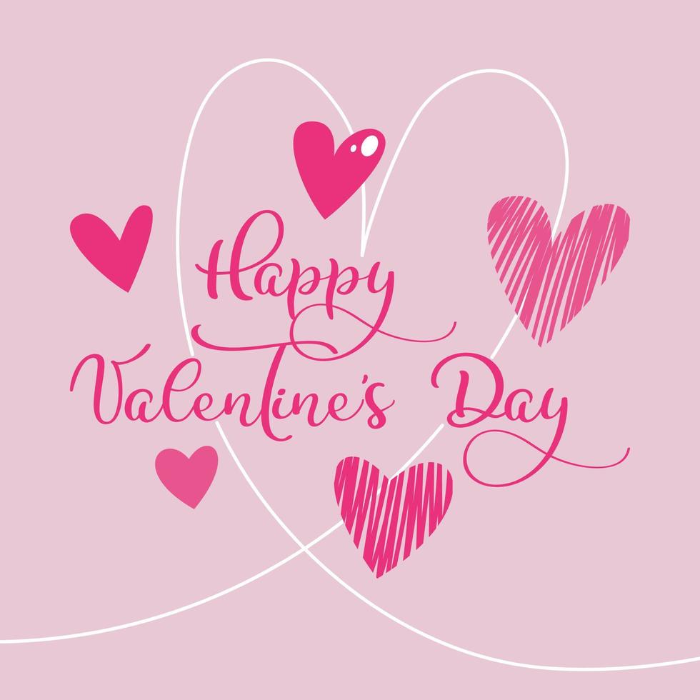 süße grußkarte in zarten rosa farben zum valentinstag. gezeichnete herzen und schöne schriftzüge. vektor