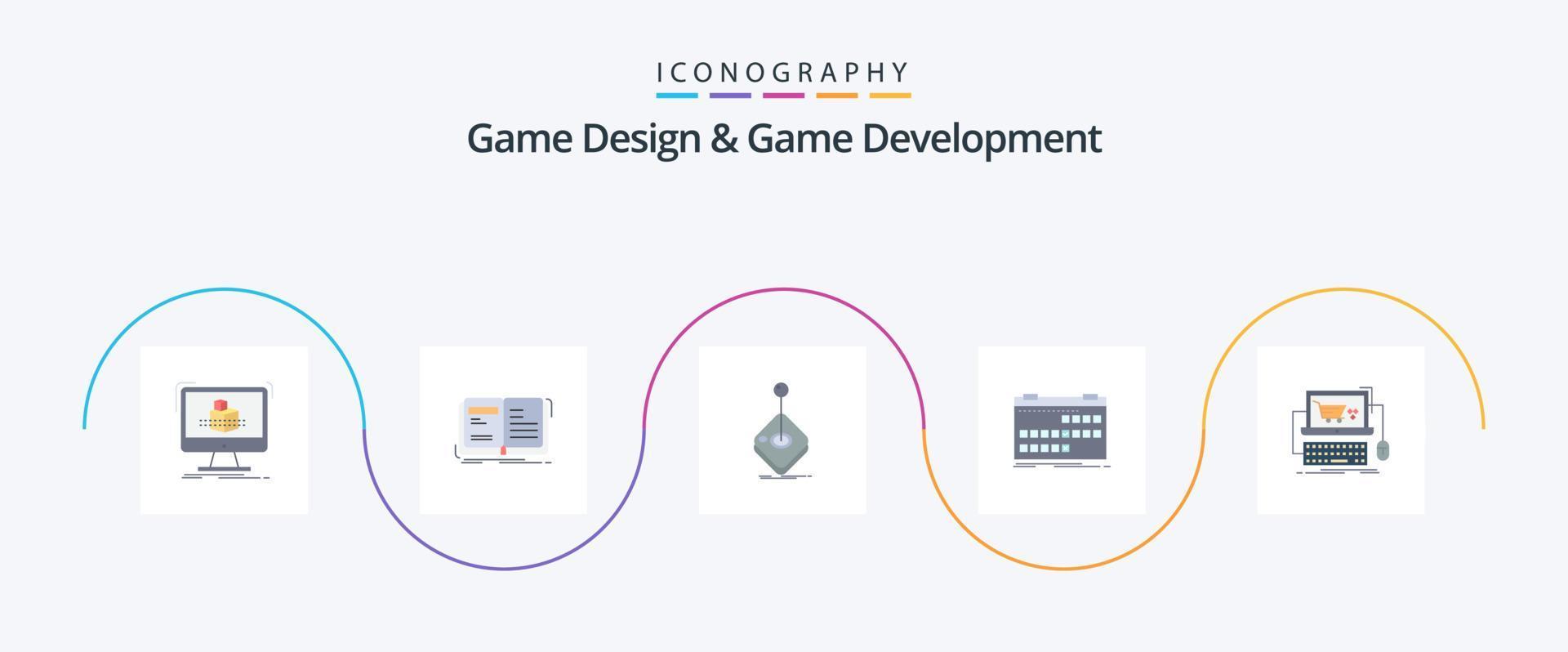 spel design och spel utveckling platt 5 ikon packa Inklusive händelse. kalender. berättelse. pinne. gaming vektor