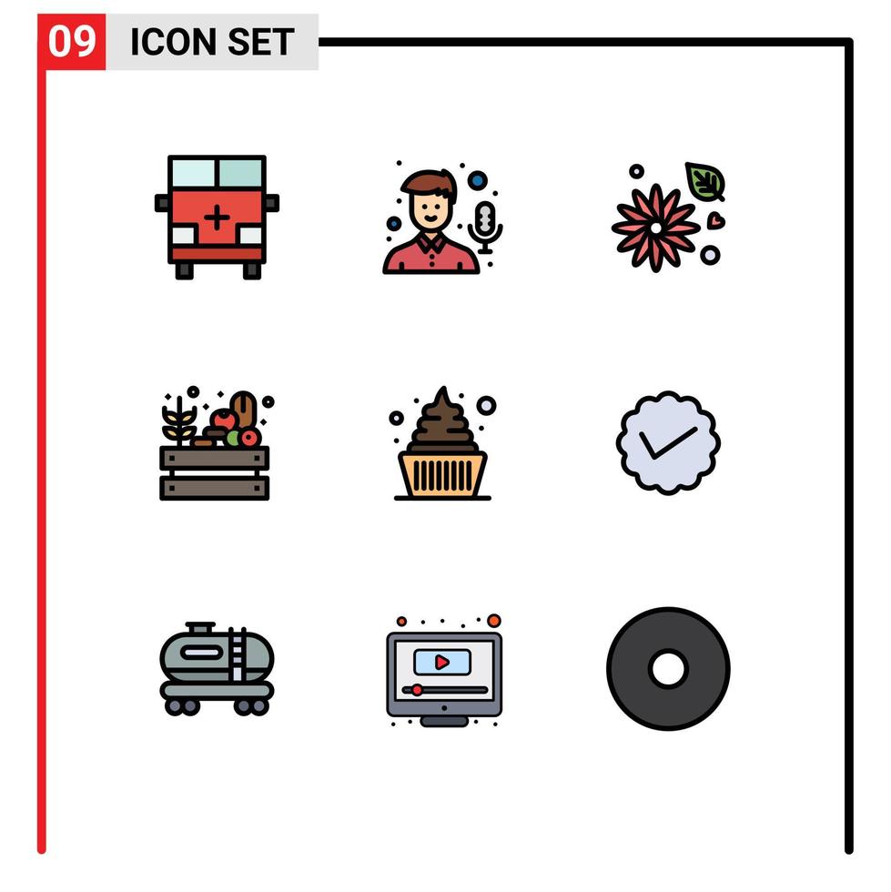 satz von 9 modernen ui-symbolen symbole zeichen für sahne lebensmittel recorder landwirtschaft natur editierbare vektordesignelemente vektor