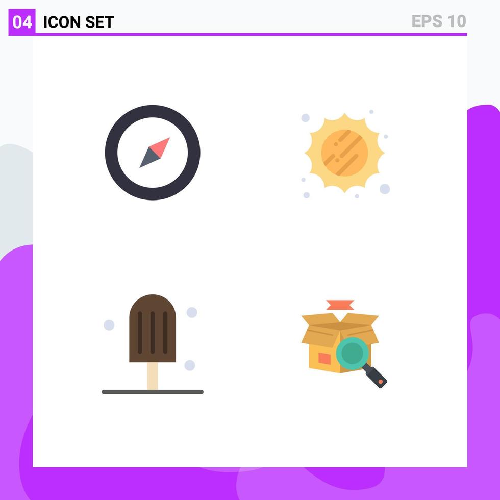 redigerbar vektor linje packa av 4 enkel platt ikoner av kompass låda Sol grädde uppkopplad Sök redigerbar vektor design element