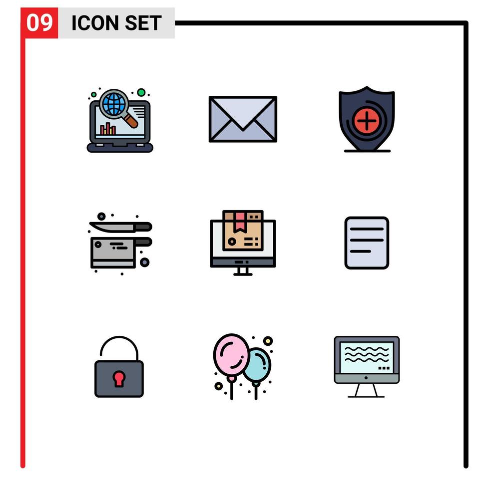 användare gränssnitt packa av 9 grundläggande fylld linje platt färger av dator kniv kuvert redskap matlagning redigerbar vektor design element