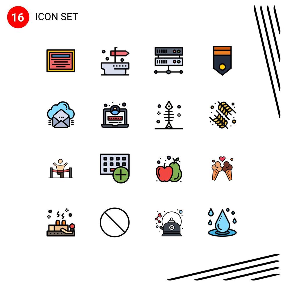 16 flache, farbgefüllte Linienkonzepte für mobile Websites und Apps, Datenmail-Hosting-Center, Cloud-Rang, editierbare kreative Vektordesign-Elemente vektor