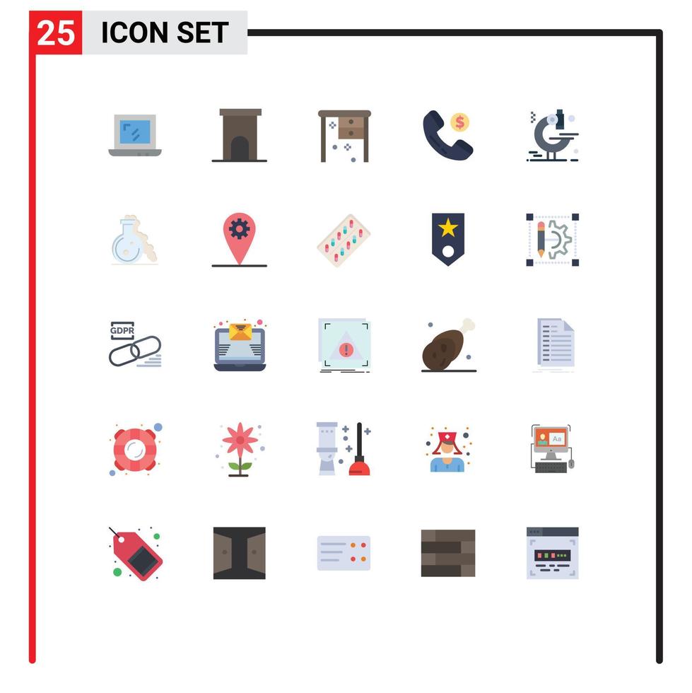 platt Färg packa av 25 universell symboler av forskning undersökning skrivbord handla e-handel redigerbar vektor design element