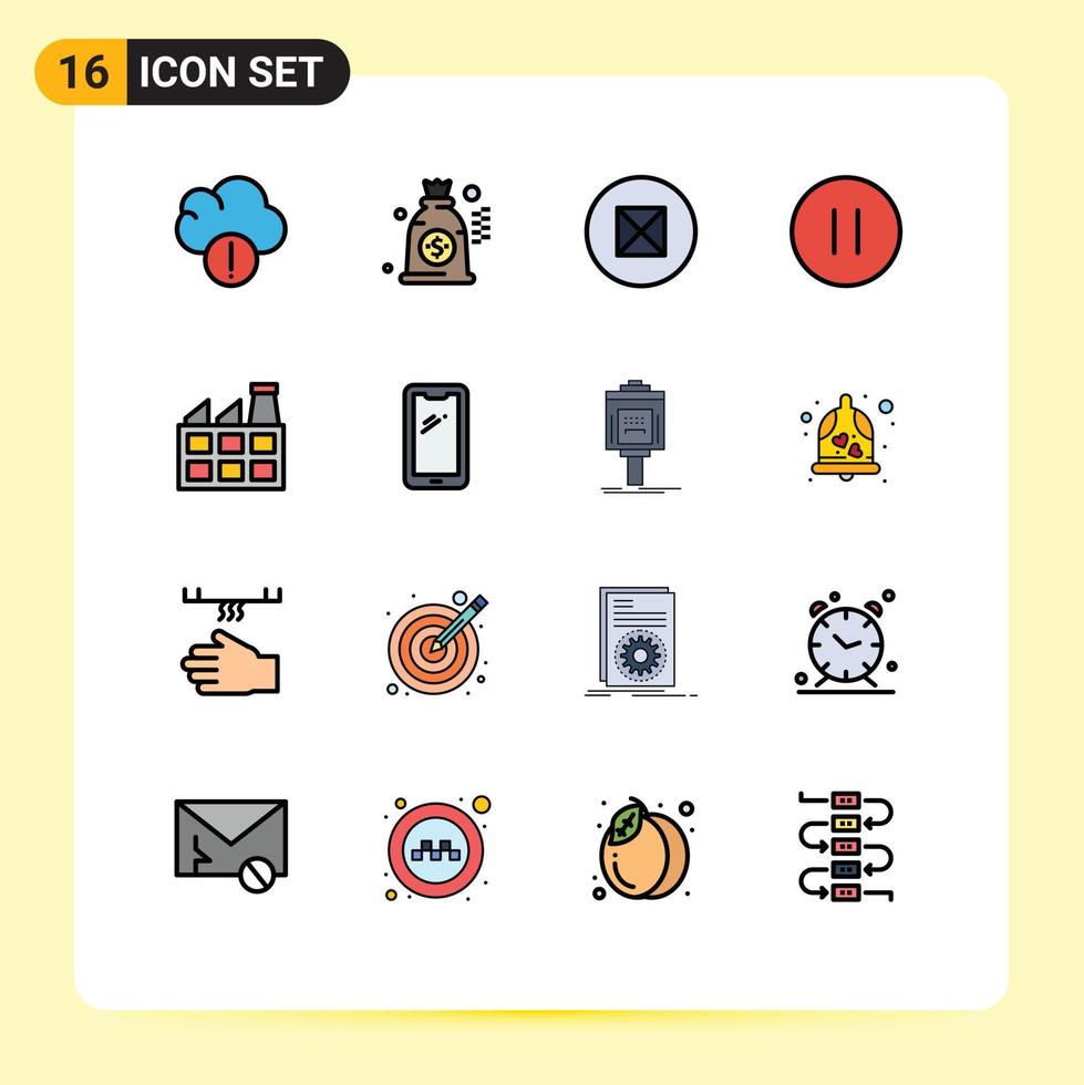uppsättning av 16 vektor platt Färg fylld rader på rutnät för smart telefon industri symboler fabrik sluta redigerbar kreativ vektor design element