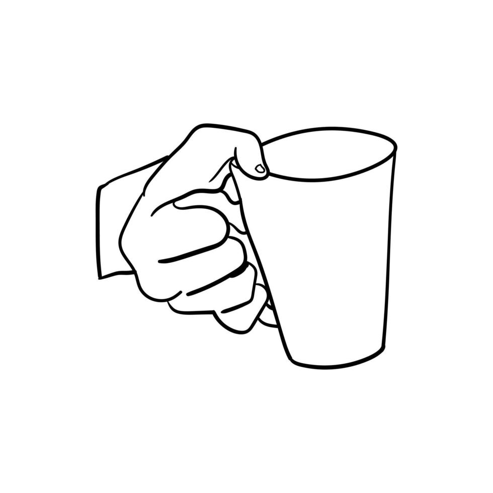 Hand hält eine Tasse Kaffee-Symbol, Strichzeichnungen der Hand, die eine Tasse Kaffee hält vektor