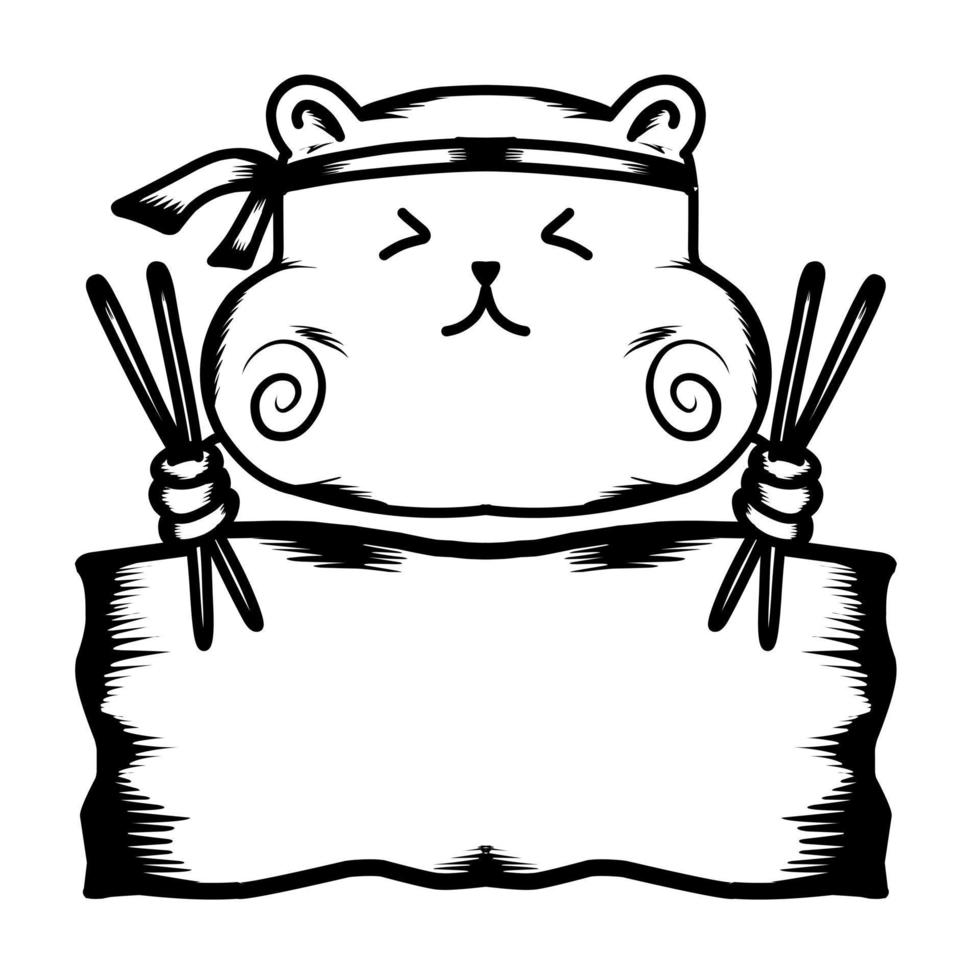 Illustration Vektorgrafik Essen Panda und Essstäbchen im Hut-Logo-Template-Design. vektor, modernes, linie, umriss, flache, stil, karikatur, zeichen, abbildung, symbol. Logo für asiatisches Straßencafé. vektor