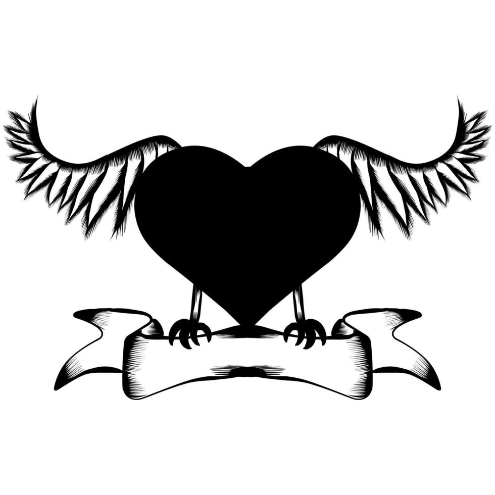 abstrakt vektor illustration ram hjärta med vingar och baner. design för tatuering eller skriva ut t-shirt